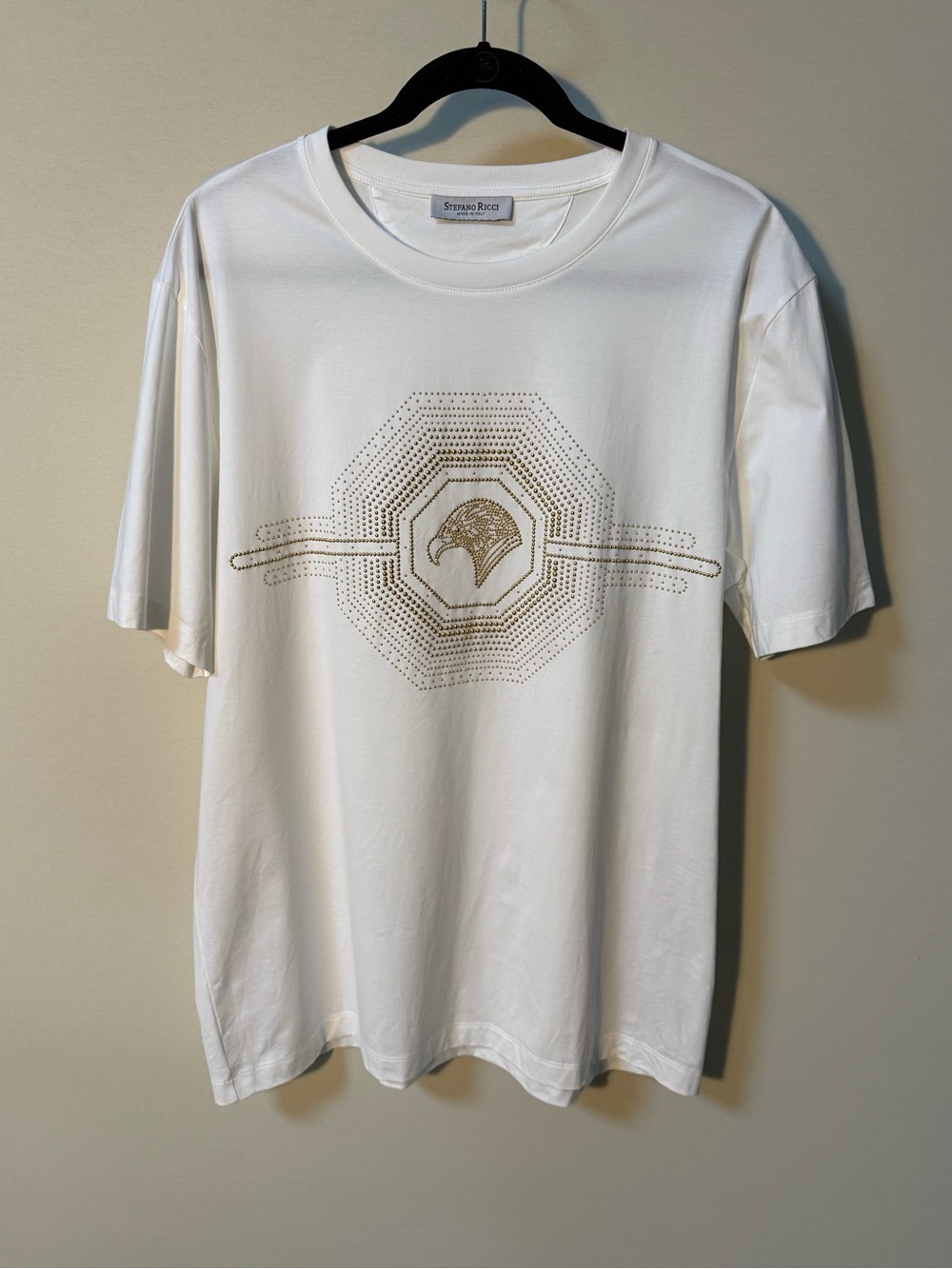 Stefano Ricci White Men's Gold tone studded Eagle Head Logo T-Shirt 3XL!